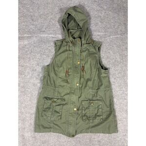 Market & Spruce Olive Green Hooded Utility Vest Womens XL Military Style Pockets
